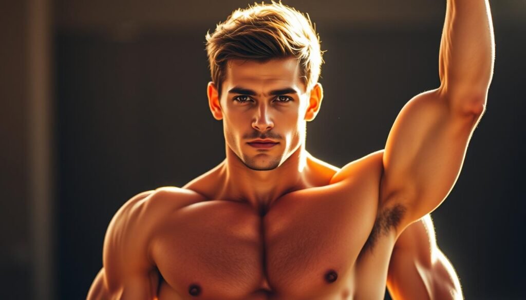 A determined young man, his muscular physique once criticized, now stands triumphant, the result of his unwavering commitment to personal transformation. Bathed in warm, golden light, he exudes a confident, yet humble demeanor, his gaze directed forward, signifying the resolve that fueled his journey. The background subtly fades, allowing the focus to remain on this inspiring figure, a testament to the power of self-belief and the pursuit of one's goals, no matter the challenges faced.